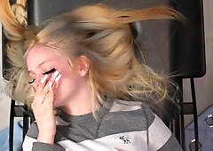 Innocent Busty blonde fingering and toying pussy