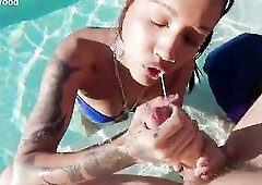 Biggest Facial by the Pool for Black Honey - Nina White