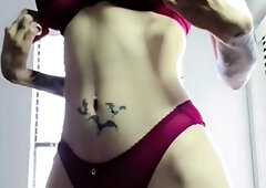 Glamour babe with big boobs masturbates in lingerie