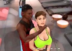 Married Woman Is Stretching Herself With The Trainer In The Gym Doing