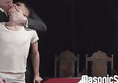 Cute twink Marcus Ryan jerks off and pounded hard by Legrand Wolf