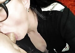 Aged mother I'd like to fuck Stepmom makes a Sloppy Blow job with Cum in Throat and Facial