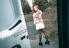 Sexy redhead cheats on BF, gets deepthroat blowjob & intense pounding in van confession!