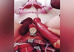 Home alone once more and plapping my useless sissyballs until I'm squirting in my cage