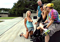 German slut humiliated and ass fucked in public while wearing high heels and a dress