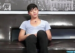 Watch this dark-haired twink with a rim job and a cumshot!