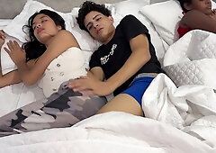 Naughty guy got in bed between his slim gf and her curvy friend and fucked both