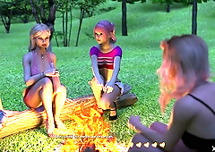 Blonde plays with dildo during truth or dare game under sunset