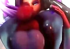 Irresistible babe with huge round tits gets her big dick from behind