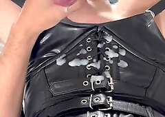 Cross dresser with a fat boner, jizzing, gigantic flow over my leather harness