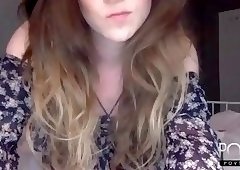 Cute tgirl playing on bed