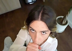 Chanel Camryn gets her trimmed pussy plowed after sucking long prick