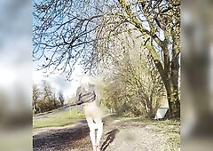 Sunny flashing and pissing in Public