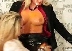 Spraying wet white whipped cream on their clean clothes