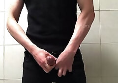 University student jerking in black jeans in the bathroom after class (Teaser no cum)