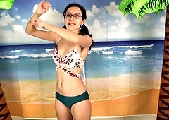 Naiadesaqua tries on summer bikinis with ponytails and glasses in a MILF style haul