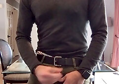 Intense solo session in my dining room - explosive release and cumshot! Watch me showcase a new lube!