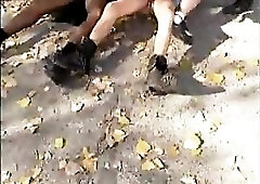 Fortunate lady with car troubles gets screwed by a bunch of slutty bikers. This Babe gets all of her holes filled at one time!