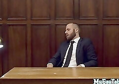 Seduced twink sucks off bearded stepdad before barebacking