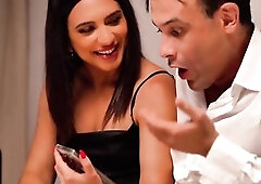In a tiny hotel room, a charming Latin brunette hair gets her by a very big.