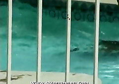 Beefy Interracial Trio By The Pool