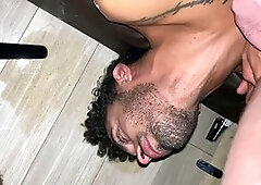Wild gay blowjob with deepthroat action and cum swallowing