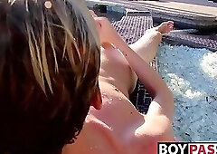 Blond twinky goes for a swim and then strokes his cock