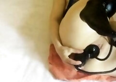 Permeated for the 1st time with double sex tool and inflatable anal plug