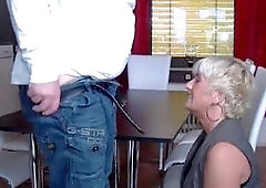 Horny blonde cougar Annette Liselotte sucks thick cock and gets her milf pussy filled