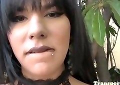 Tattooed busty ts plays with her tight ass