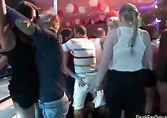 Very sexually excited party harlots dancing erotically and banging in a raunchy fuckfest in club
