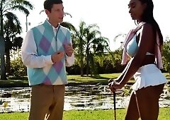 Creampie in her black cunt from his big white dick