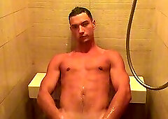 Muscular Twunk Stroking Wet Uncut Cock