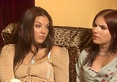 Brunette lesbians, wet pussy closeup, small perky tits