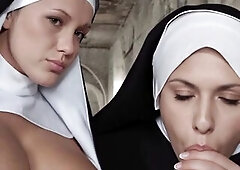 One nun teaches one more how to unfathomable mouth. (AI).