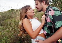 Sex-addicted hottie Honour May is enjoying outdoor sex in the forest