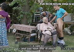 Mature4k. weird blondie diana enjoys a plenty of of cum from two strangers on her Huge Tits