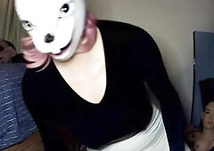 Bunny May Pt1! Female masked beauty plays around with her white rabbit mask and her rubber body!