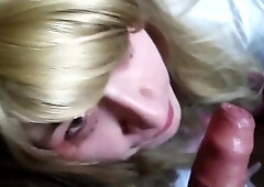 young blonde sissy crossdresser swallows huge load 3