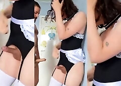 Young shemale in lingerie fucked in the ass doggystyle