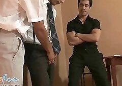 Cute twink students team up to blow their teacher