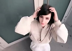 Public getting off with a gigantic salami in a crowded