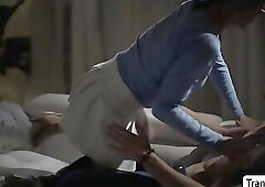 Tgirl stepmom comforts problimatic stepson