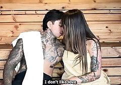 I discover my neighbour and her charming boyfriend in the sauna, as time goes by his girlfriend gives a decision to leave and leave him and me alone, 