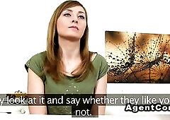 Czech brunette hair amateur playgirl with blue eyes has casting interview with fake agent in his office then gives him fellatio and screws on the dayb