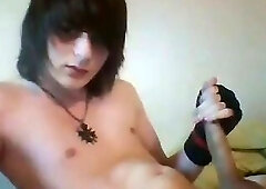 Twink with a big cock cums on webcam