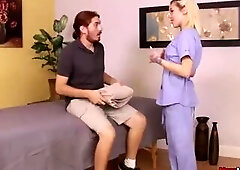 Cute-looking teen golden-haired dominates a undressed chap