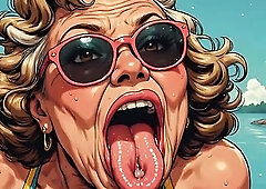 Hawt mother i'd like to fuck art in a vintage retro style made with AI. They are opening their throats awaiting to be filled with penis, some are