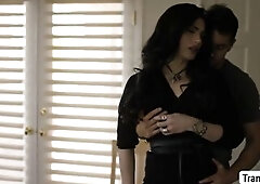 Angry t-girl is so avid at her ex boyfriend for sending their old sex episode.Instead of reporting him,hawt tranny mouths the large wang of her ex boy