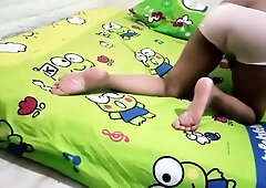 Indonesian woman caught in passionate cheating moment on cartoon bed